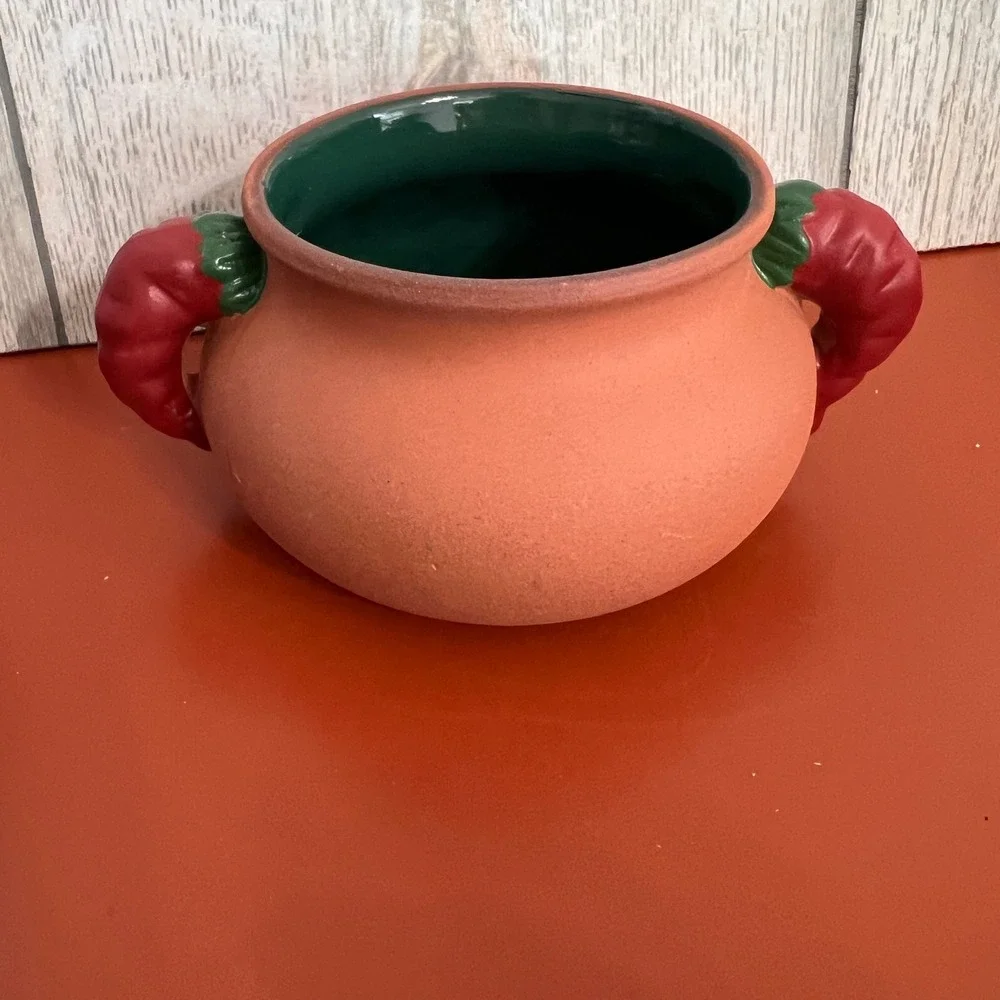 Chili Pepper Terra‎ Cotta Salsa Pot Bowl Southwestern Serving Dish Red Green